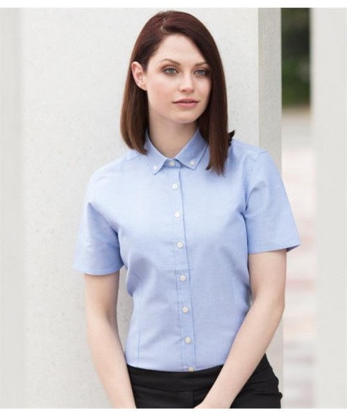 Plain LADIES MODERN SHORT SLEEVE REGULAR FIT OXFORD SHIRT HENBURY 150 GSM