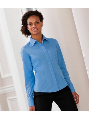 Plain COLLECTION LADIES LONG SLEEVE FITTED POPLIN SHIRT RUSSELL White 115, Colours 110 GSM