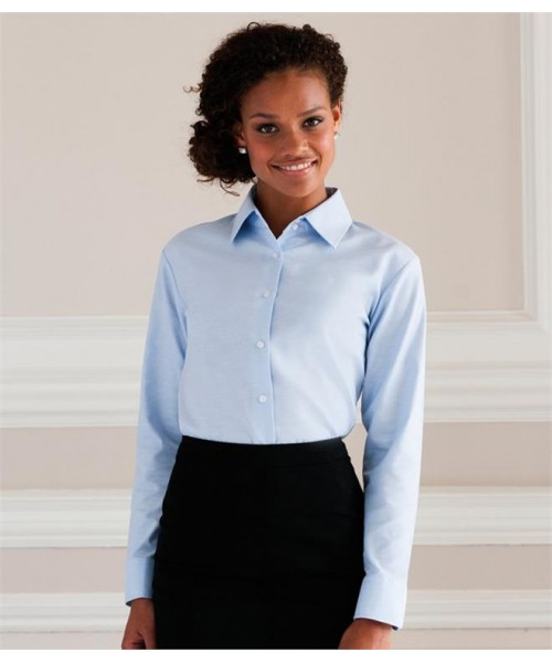 Plain COLLECTION LADIES LONG SLEEVE EASY CARE OXFORD SHIRT RUSSELL White 130,Colours 135 GSM