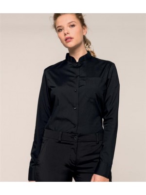 Plain LADIES LONG SLEEVE MANDARIN COLLAR SHIRT KARIBAN 110 GSM