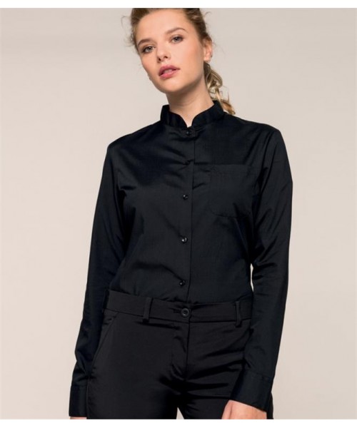 Plain LADIES LONG SLEEVE MANDARIN COLLAR SHIRT KARIBAN 110 GSM