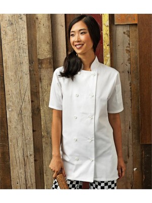 Plain LADIES SHORT SLEEVE CHEF'S JACKET PREMIER 195 GSM 