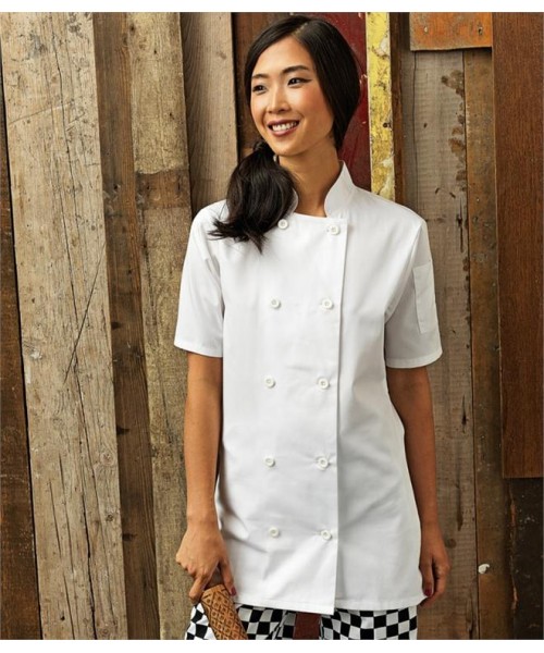 Plain LADIES SHORT SLEEVE CHEF'S JACKET PREMIER 195 GSM 