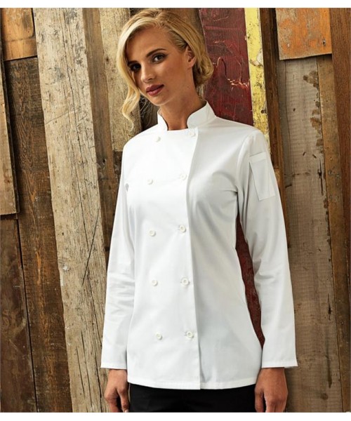 Plain LADIES LONG SLEEVE CHEF'S JACKET PREMIER 195 GSM