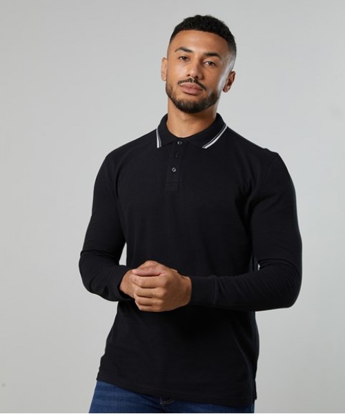 Plain Polo Shirts  AWDis Long Sleeve Tipped 100 Polo AWDis Just Polos 180 GSM